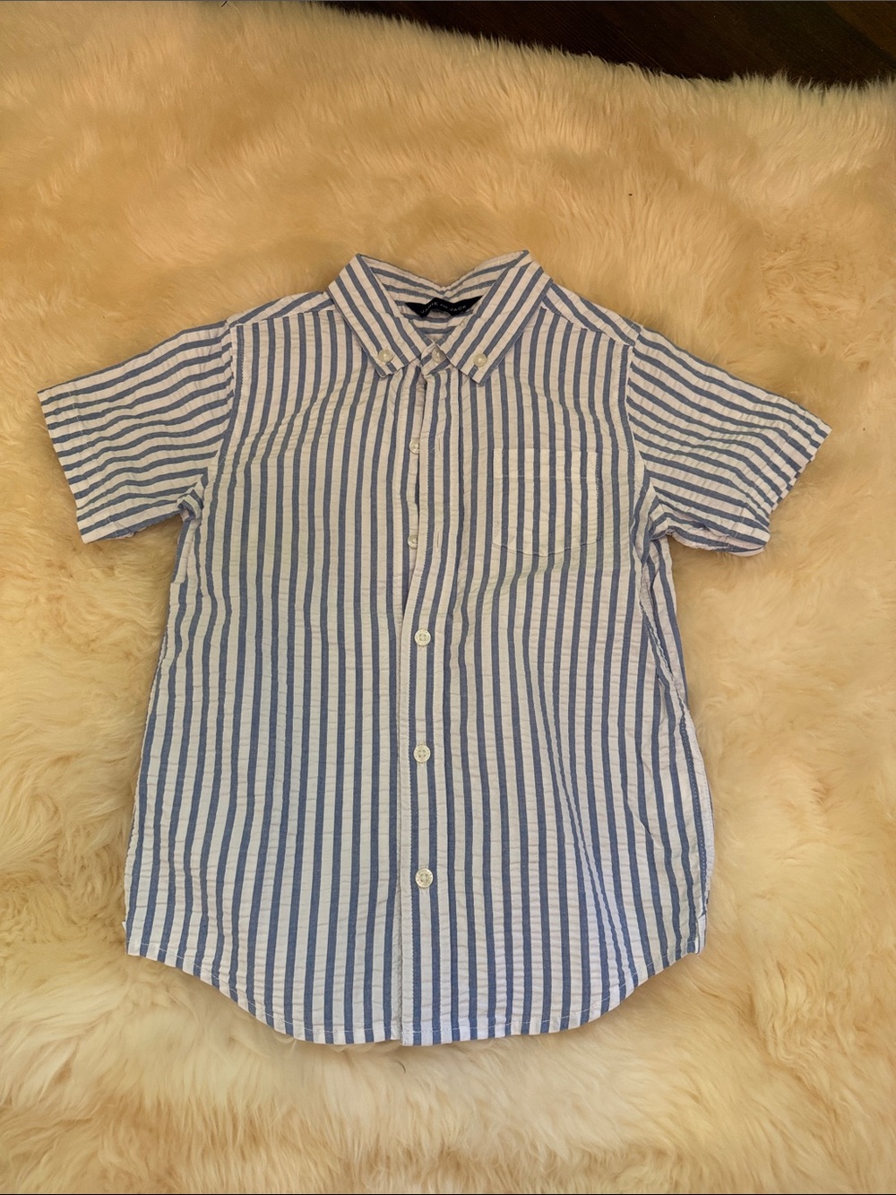 Janie and Jack Blue and White Striped Short-Sleeve Button-Down Shirt